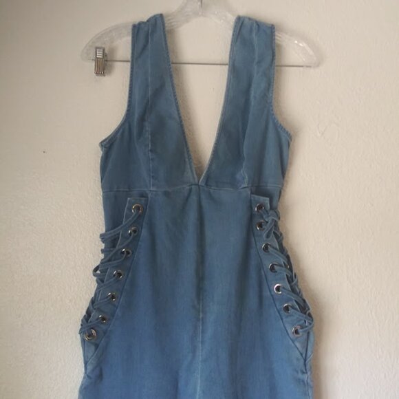 C'est Toi women's size M denim sleeveless jumpsuit - Picture 2 of 16